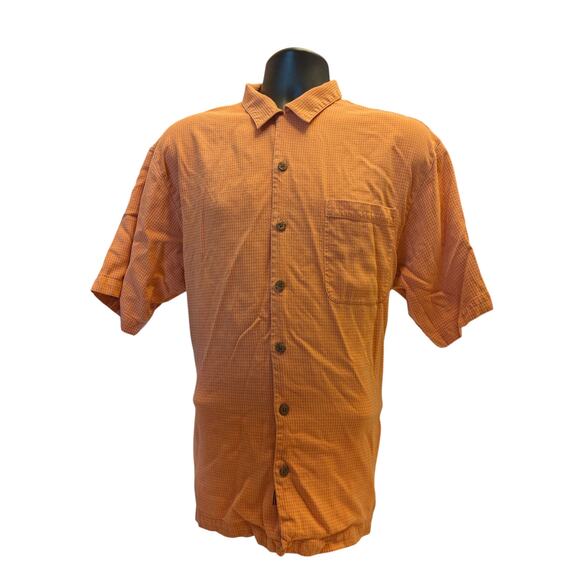 Tommy Bahama Silk Shirt Mens Large Orange Check Short Sleeve Button Beach Resort - Picture 8 of 13